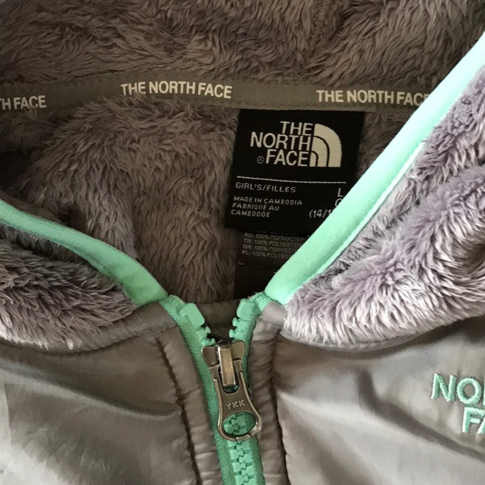 Girls North Face Gray and Teal Oso Hoodie